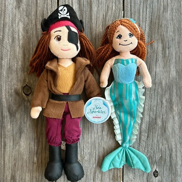 Mermaid and pirate dolls plush Jack by Aurora Cloth with yarn hair 14” - Picture 2 of 6